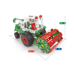 Colorful Alexander Constructor Bison model with red, green, and white metal pieces; large wheels and realistic design.