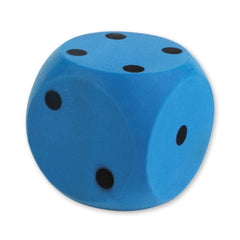 Blue soft sponge dice with black dots, designed for children's imaginative play.