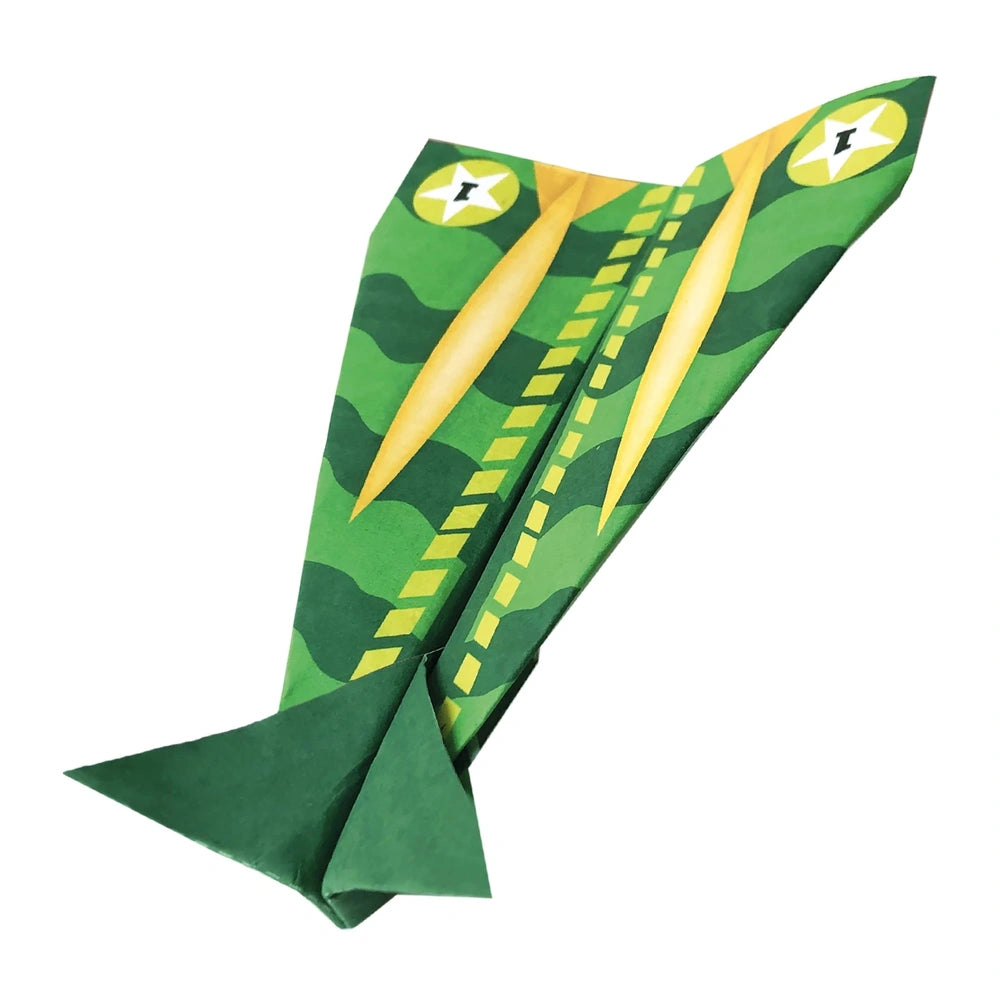 Green and yellow paper airplane on a white background - ARTISTA Arts & Crafts product.