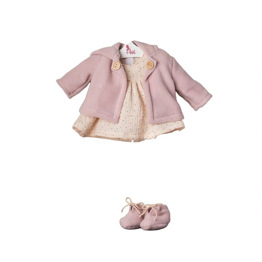 ASI Dolls - María Doll Outfit featuring a pink jacket and top with shoes, displayed on a plain white background.