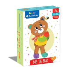 Bob the Bear stuffed animal box features a colorful cartoon bear in a yellow shirt and red scarf, with playful graphics.
