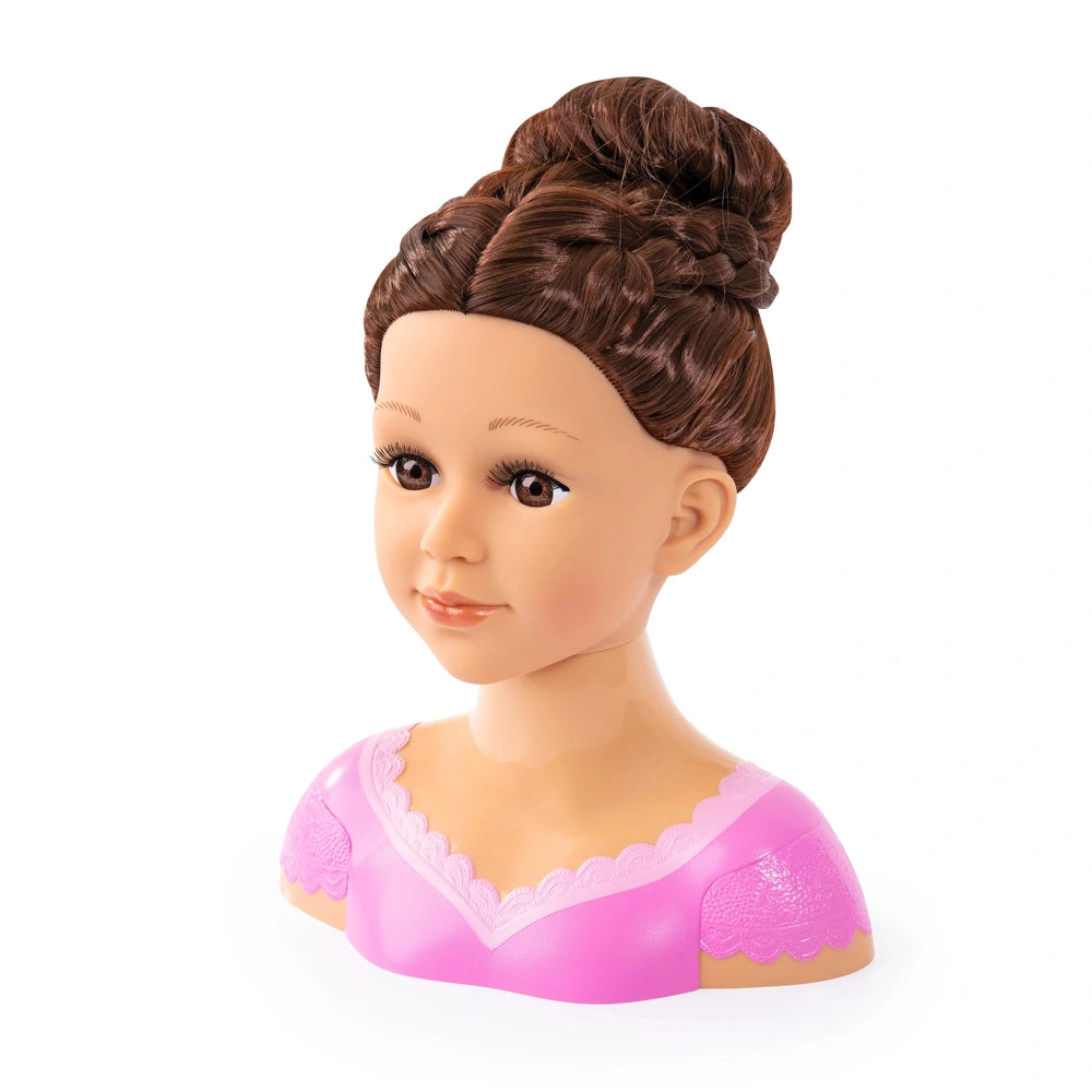Charlene Super Model doll features light beige skin, dark brown hair, and a solid pink outfit, showcasing a matte finish.