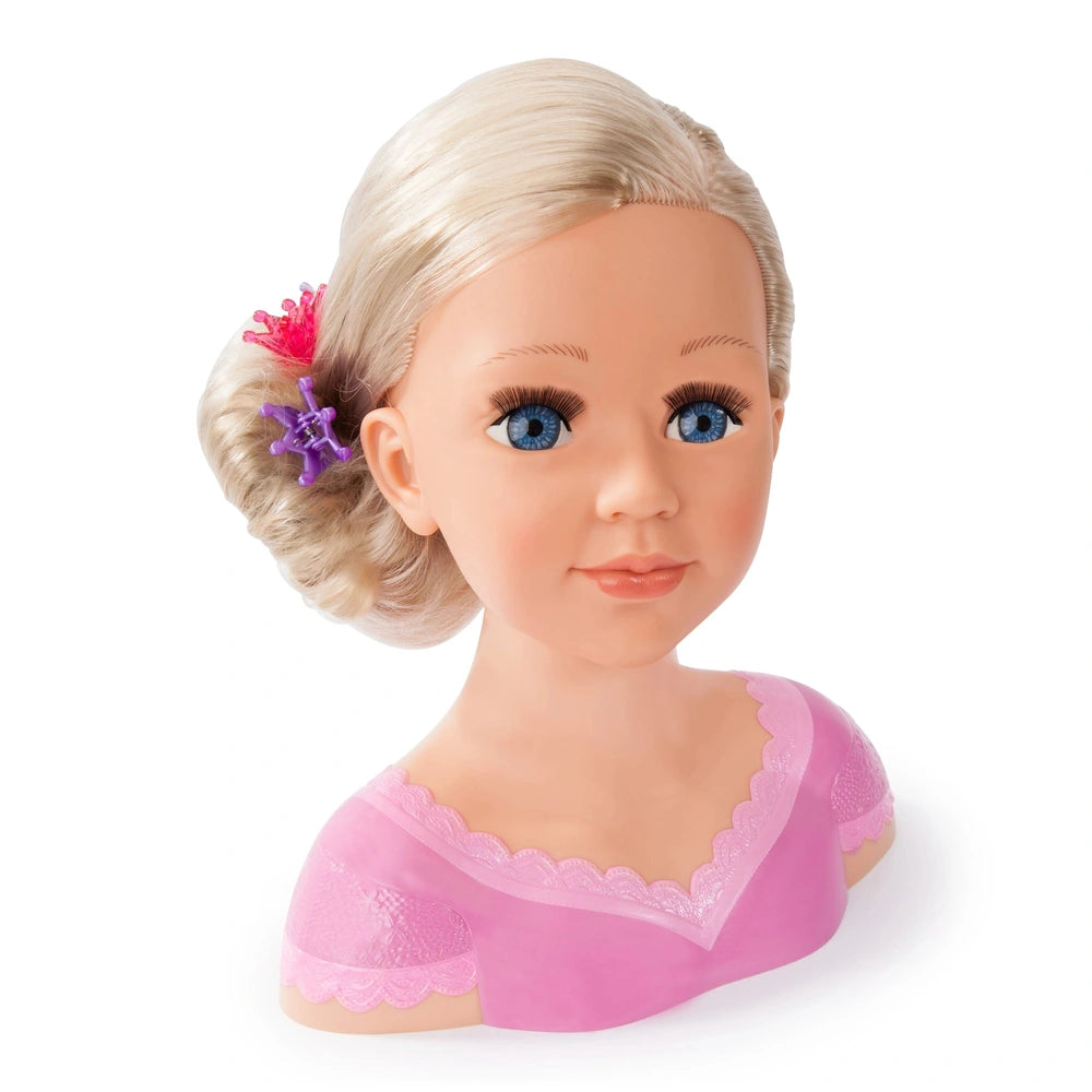 BAYER DESIGN Charlene Super Model doll features light blonde hair, blue eyes, pink metallic clothing, and a flower accessory.