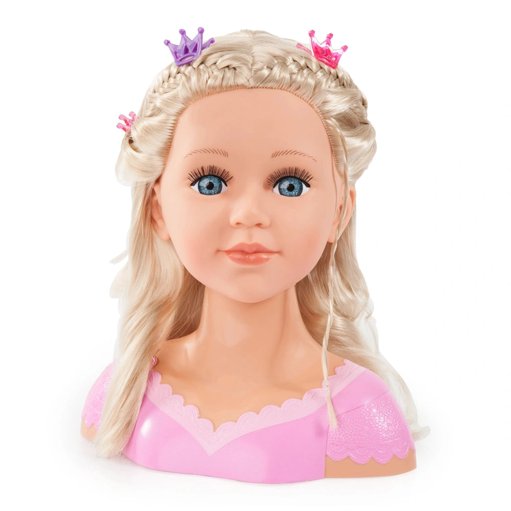 BAYER DESIGN Charlene Super Model doll features blonde hair, blue eyes, a pink crown, and a glossy pink dress with white trim