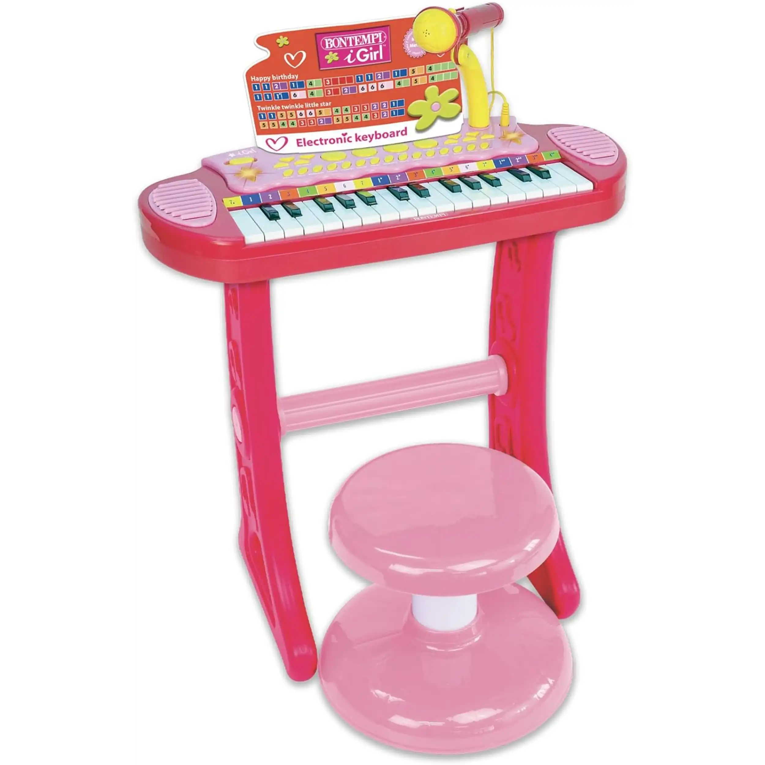 Bontempi - 31-Key Electronic Keyboard with Microphone Support Legs and Stool