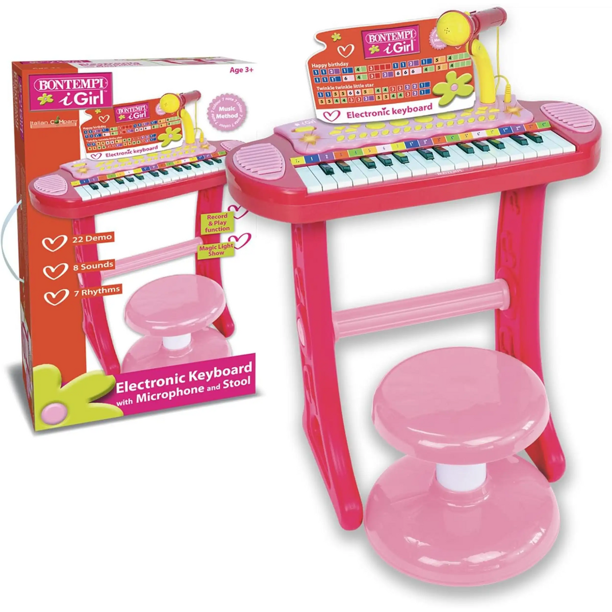 Bontempi - 31-Key Electronic Keyboard with Microphone Support Legs and Stool