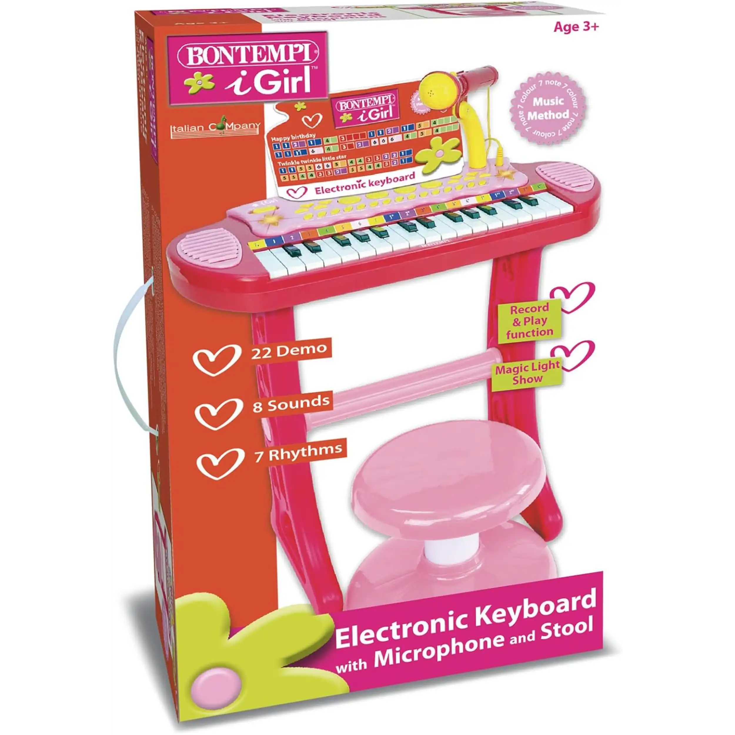 Bontempi - 31-Key Electronic Keyboard with Microphone Support Legs and Stool