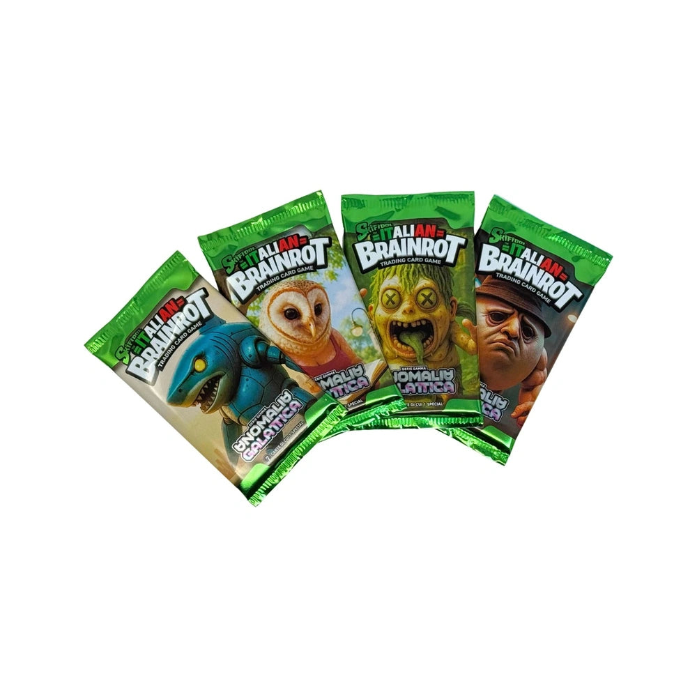 Brainrot Skifidol Gamma Series collectible trading cards in green matte packaging with five colorful character packets displa