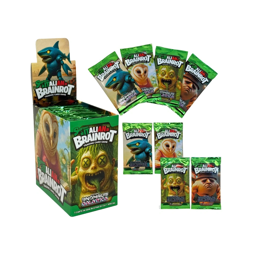 Brainrot Skifidol Gamma Series collectible trading cards in matte green packaging with six character packets and cartoon illu