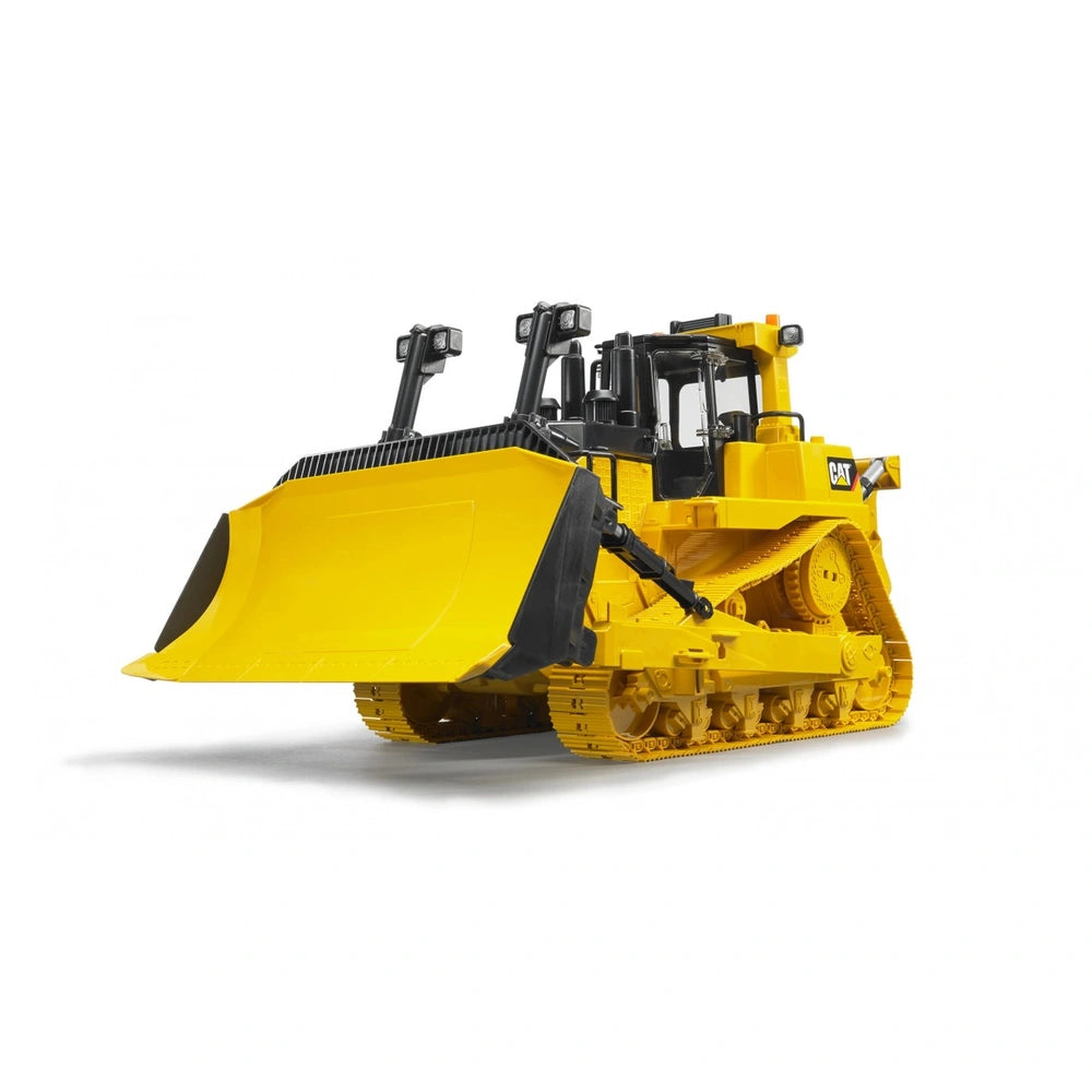 Yellow and black Bruder Cat Large Track-Type Tractor toy with realistic detailing, featuring a large scoop and tracks.