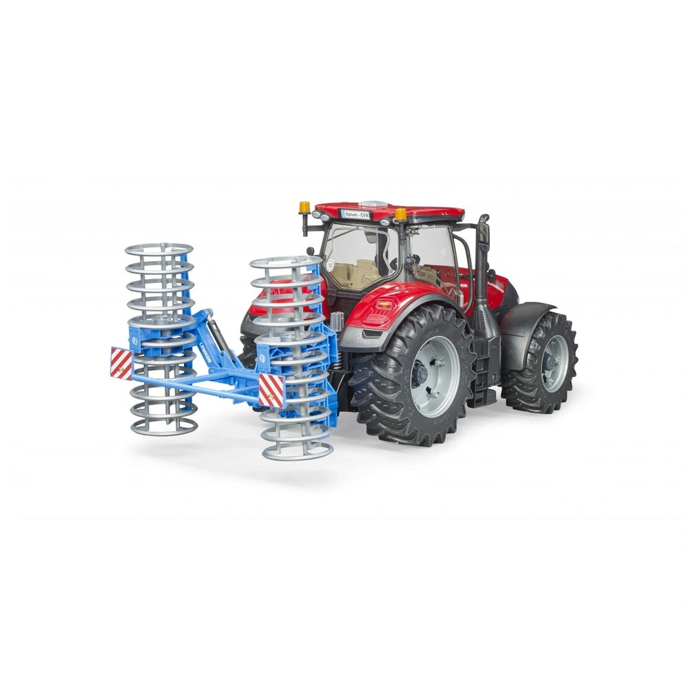 Red toy tractor with attached blue Lemken VarioPack K rollers, featuring realistic, durable design for creative play.