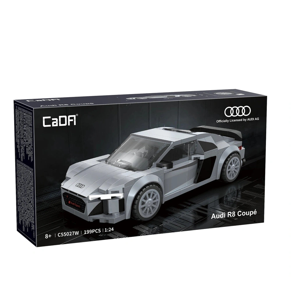 Cada Bricks 1:24 Audi R8 Coupe C55027W silver construction set in glossy cardboard packaging with a transparent plastic windo