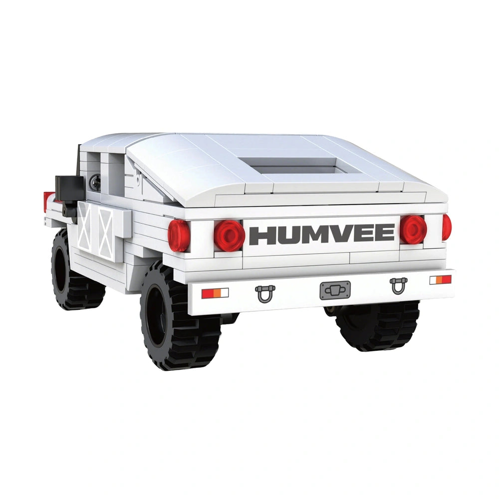 CaDA Humvee C-Series toy car in white with black bumpers, wheels, and mirrors, featuring red brake lights and a white license