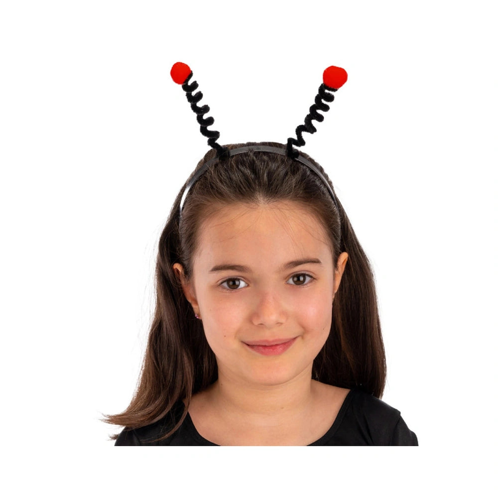 Adorable ladybug headband for girls, featuring a black design perfect for imaginative play and role-playing fun.