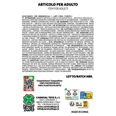 Carnival Toys Cerchietto Strega Malefica packaging features a glossy paper label with colorful icons and a plastic zipper.