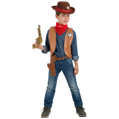 Carnival Toys - Cowboy Set With Waistcoat Gun Bandana And Belt Holster For Kids - Pretend Professions And Role Playing