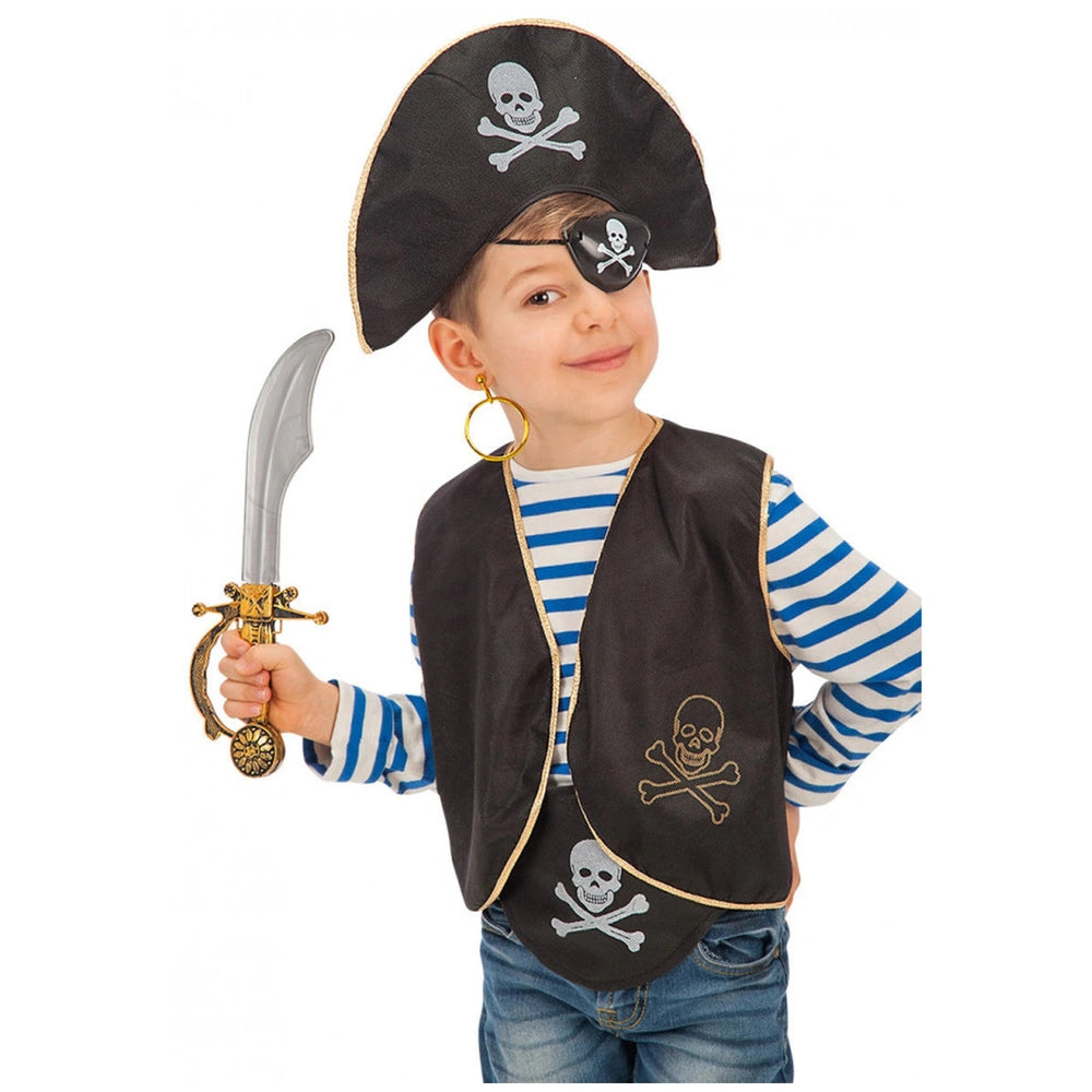 Carnival Toys - Piraten Kostuum Set Voor Kinderen Met Hoed, Ooglap, Vest, Oorbel En Zwaard - Doen alsof Beroepen En Rollenspel