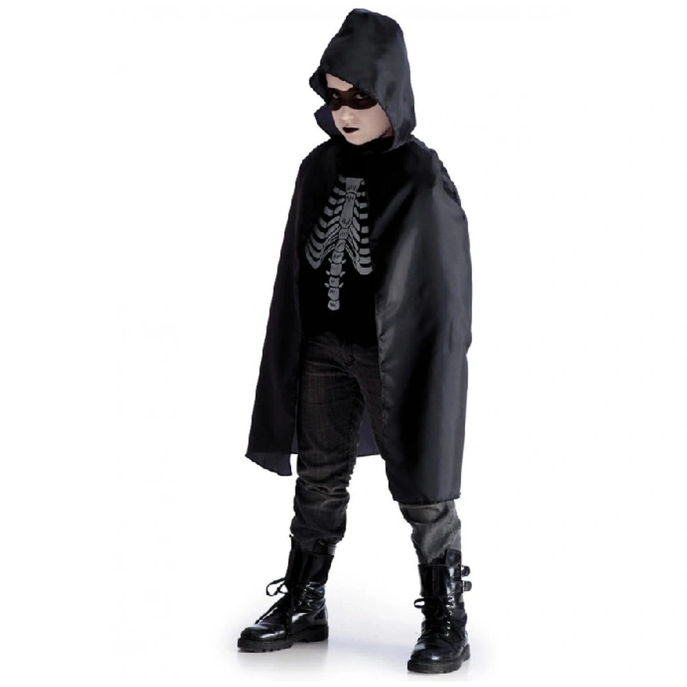 Carnival Toys - Taffeta Zwarte Cape Met Kap Voor Kinderen 80 Cm Perfect Voor Verkleden En Rollenspel - Doen alsof Beroepen En Rollenspel