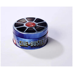 Cine Buster board game features a metallic cylindrical design with a film reel motif and vintage-style text.