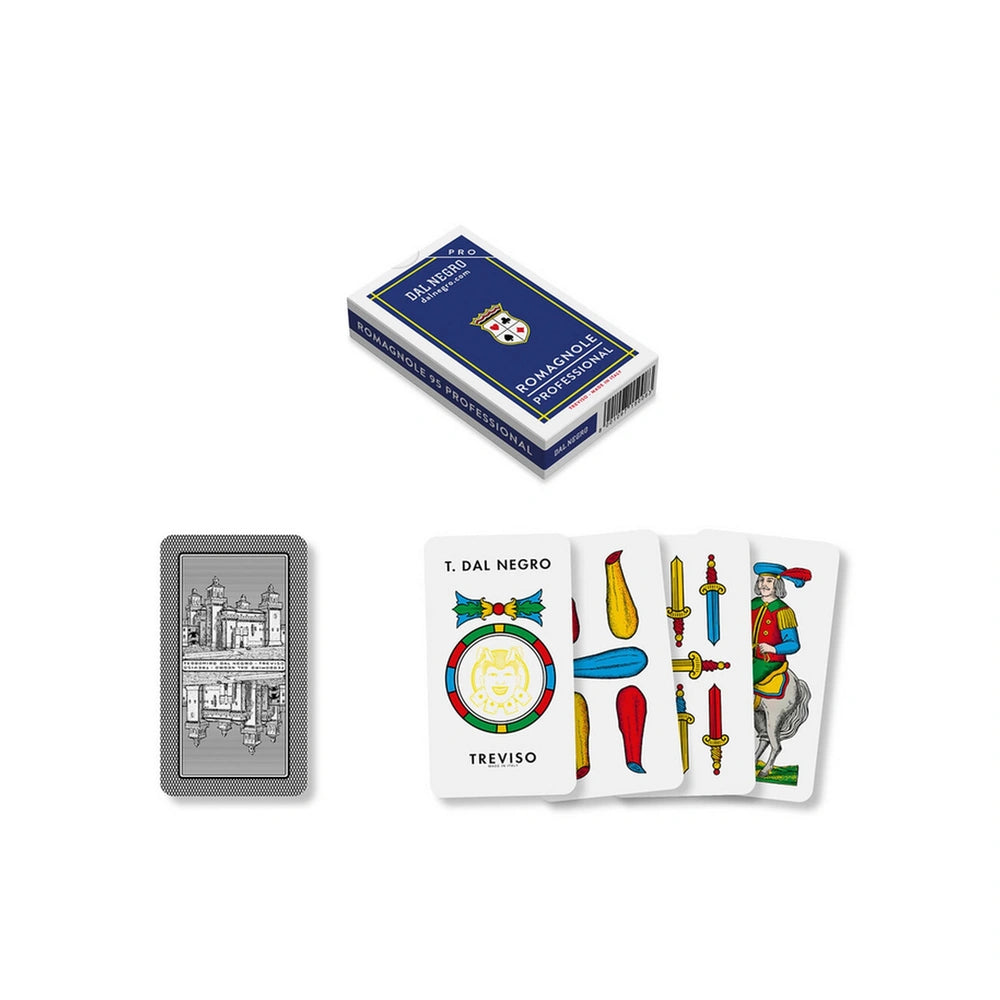 Dal Negro Romagnole Pro Cards N.95 in a blue cardboard case, featuring glossy cards with red borders and colorful illustratio