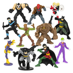 DC Comics BATMAN collectible mini figures arranged in a grid, showcasing various characters in dynamic poses and vibrant colo