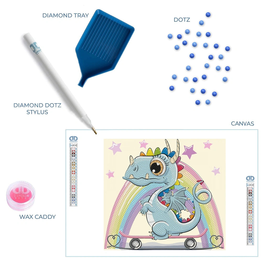 DIAMOND DOTZ Dotzies Dragon Skate diamond painting kit featuring colorful plastic dotz arranged in a vibrant design.