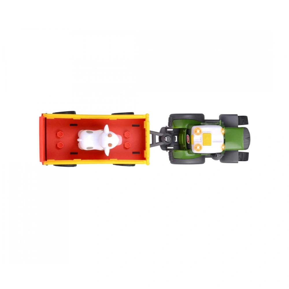 Dickie Abc Fendit Animal Trailer features a vibrant design with red, yellow, black, white, and green plastic components.