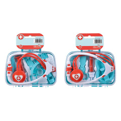 Doctor's case with accessories features two clear-lidded containers filled with red and white medical equipment for pretend p