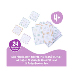 Eichhorn Montessori Geometry Board showcasing colorful geometric shapes and patterns with educational task cards for learning
