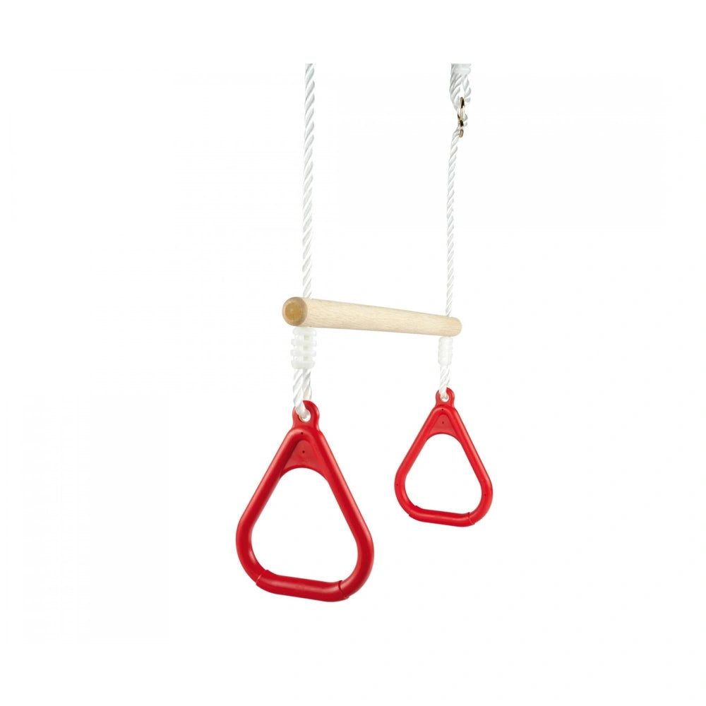 Eichhorn Outdoor Gymnastics Rings with red handles and white rope, showcased in a clear product photo.