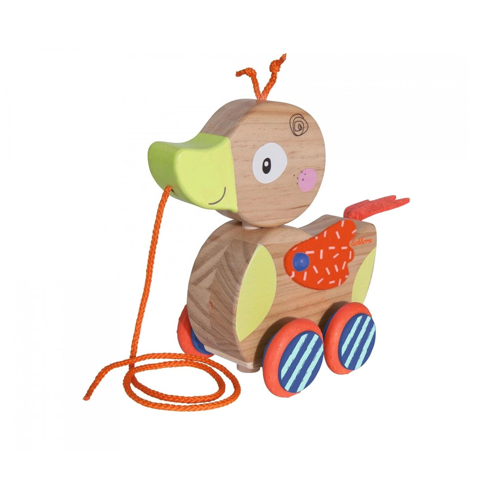 Eichhorn Pull-along Animal Duck toy, featuring a playful design with bright colors, perfect for imaginative play.