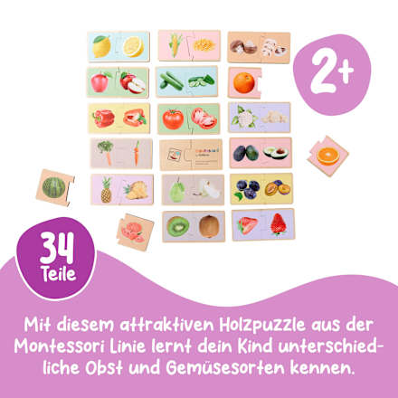 Montessori - Houten Fruit- en Groentepuzzel - Educatief Speelgoed