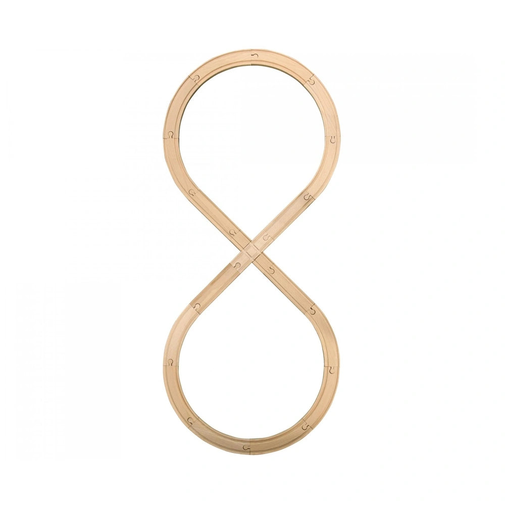 Eichhorn Train Track playset featuring an infinity loop made of light wood, designed for creative train play.