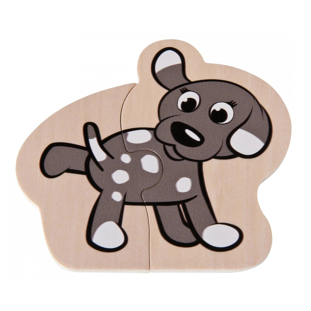 Eichhorn wooden animal puzzle piece featuring a playful cartoon dog with a light brown background and smooth finish.