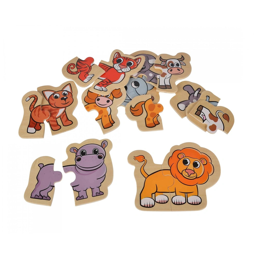 Eichhorn wooden animal puzzle with 16 colorful cartoon-style pieces featuring various animal characters.