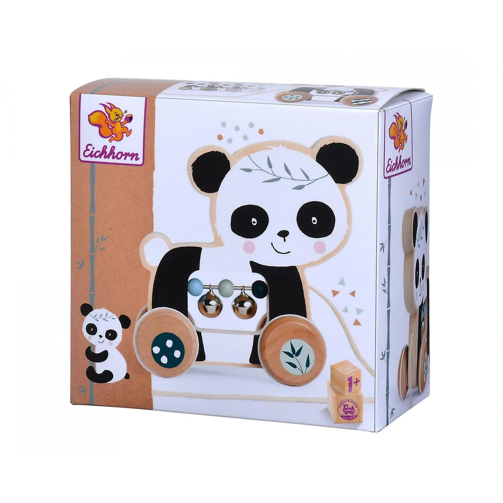 Eichhorn Wooden Pull Animal Panda toy box featuring a colorful panda illustration and vibrant, child-friendly design.