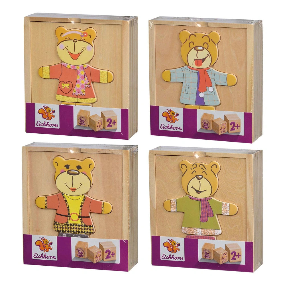 Eichhorn Wooden Puzzle Bear 20 Pcs showcases colorful teddy bear blocks designed for fun and educational play.