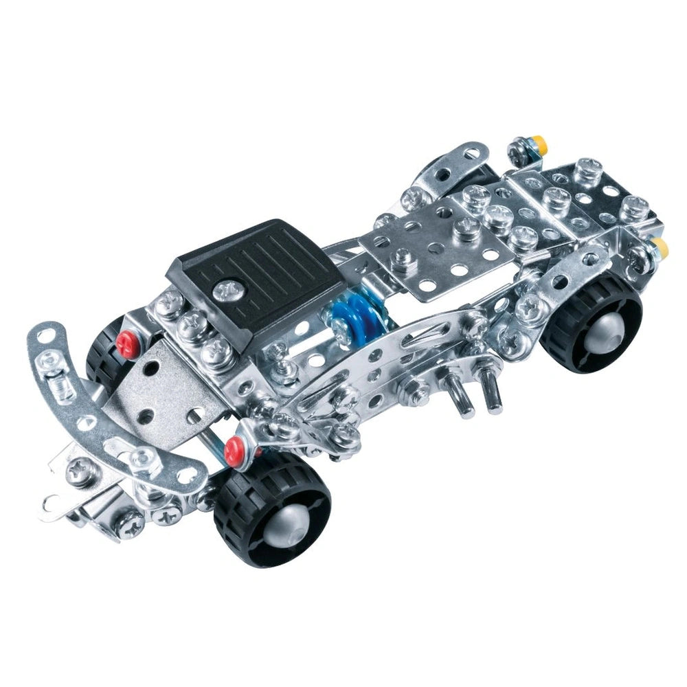 Eitech Speed Racer construction set features a shiny silver car with black wheels and a clear windshield, showcasing a polish