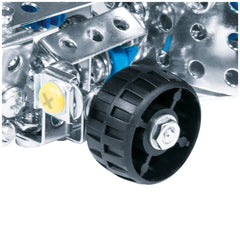 Eitech Speed Racer construction set features a central yellow button surrounded by shiny silver metal and textured black rubb