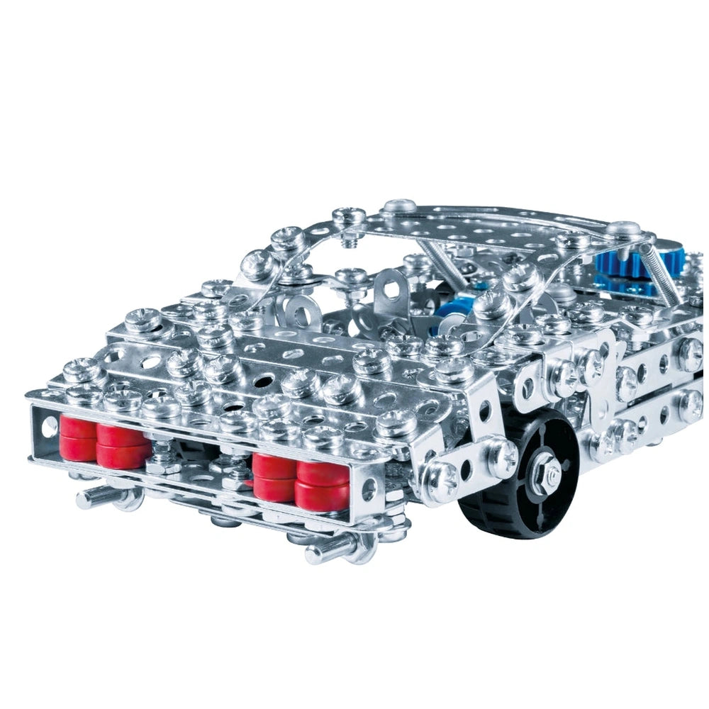 Eitech Speed Racer construction set features a shiny silver metallic structure with red and blue cylindrical components.