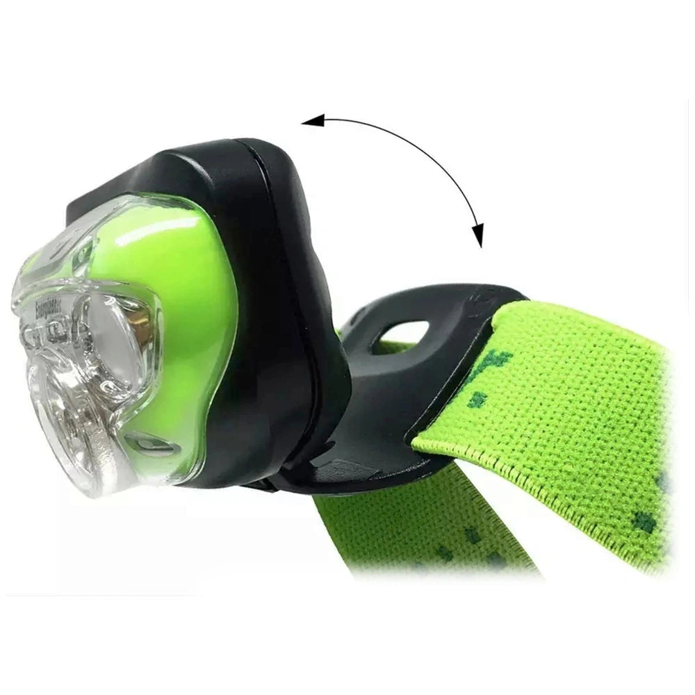 Energizer 3Aaa 350 Light Head Torch with a black casing, clear lens, and a green knitted strap attached by a metallic buckle.