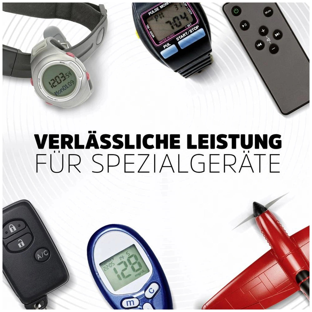 Energizer CR 2025 button cell battery with German text "VERLÄSSLICHE LEISTUNG FÜR SPEZIALGEBÄTE" on a light background.