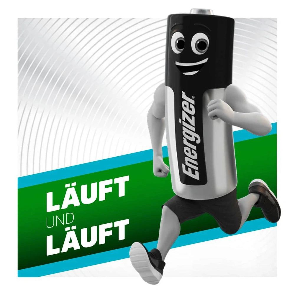 Energizer Extreme HR03 AAA rechargeable battery with a smiling face, shorts, sneakers, and sunglasses on a black and white de