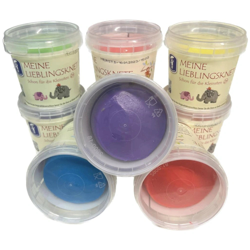 Feuchtmann Basic Modelling Dough single can packaging features clear plastic with colorful lids and an elephant graphic.