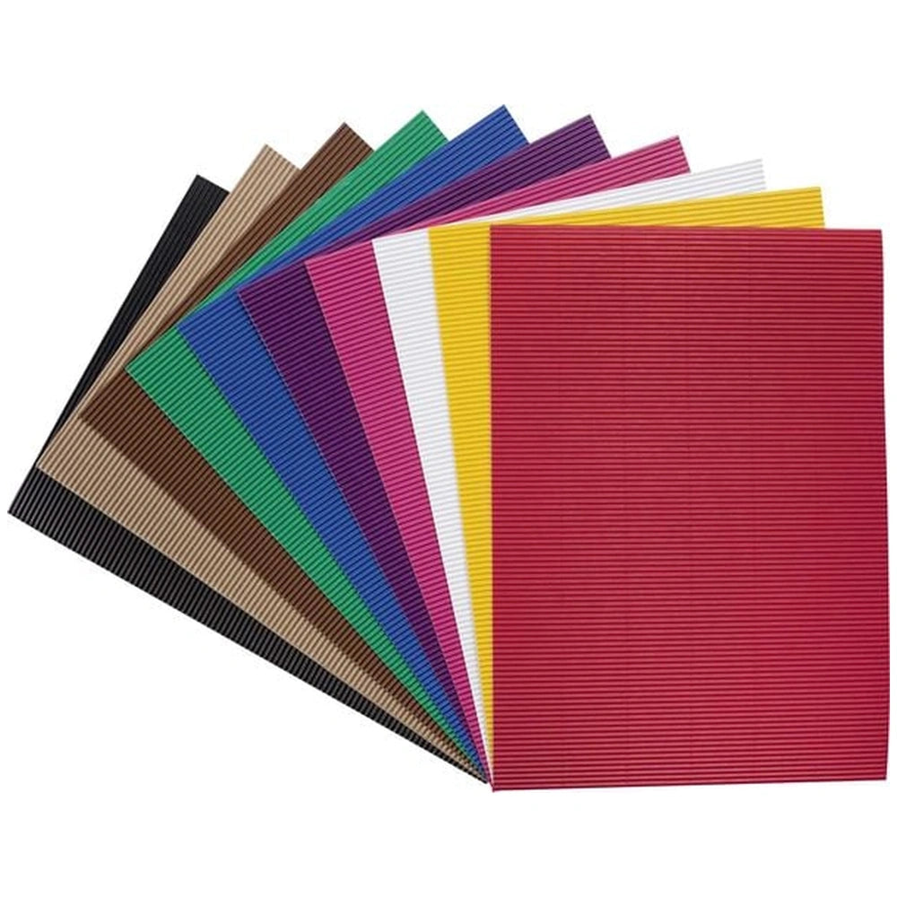 Folia Hobby Set features 10 sheets of colorful corrugated cardboard in red, green, blue, purple, and yellow, arranged in a vi