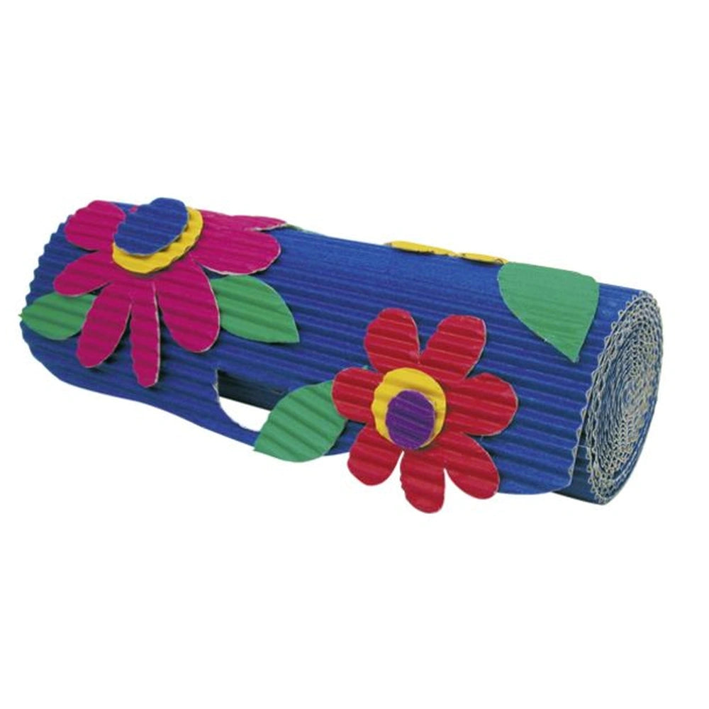 Folia Hobby Set Wellpappe features 10 multi-colored corrugated cardboard sheets with a blue base and pink-green floral patter
