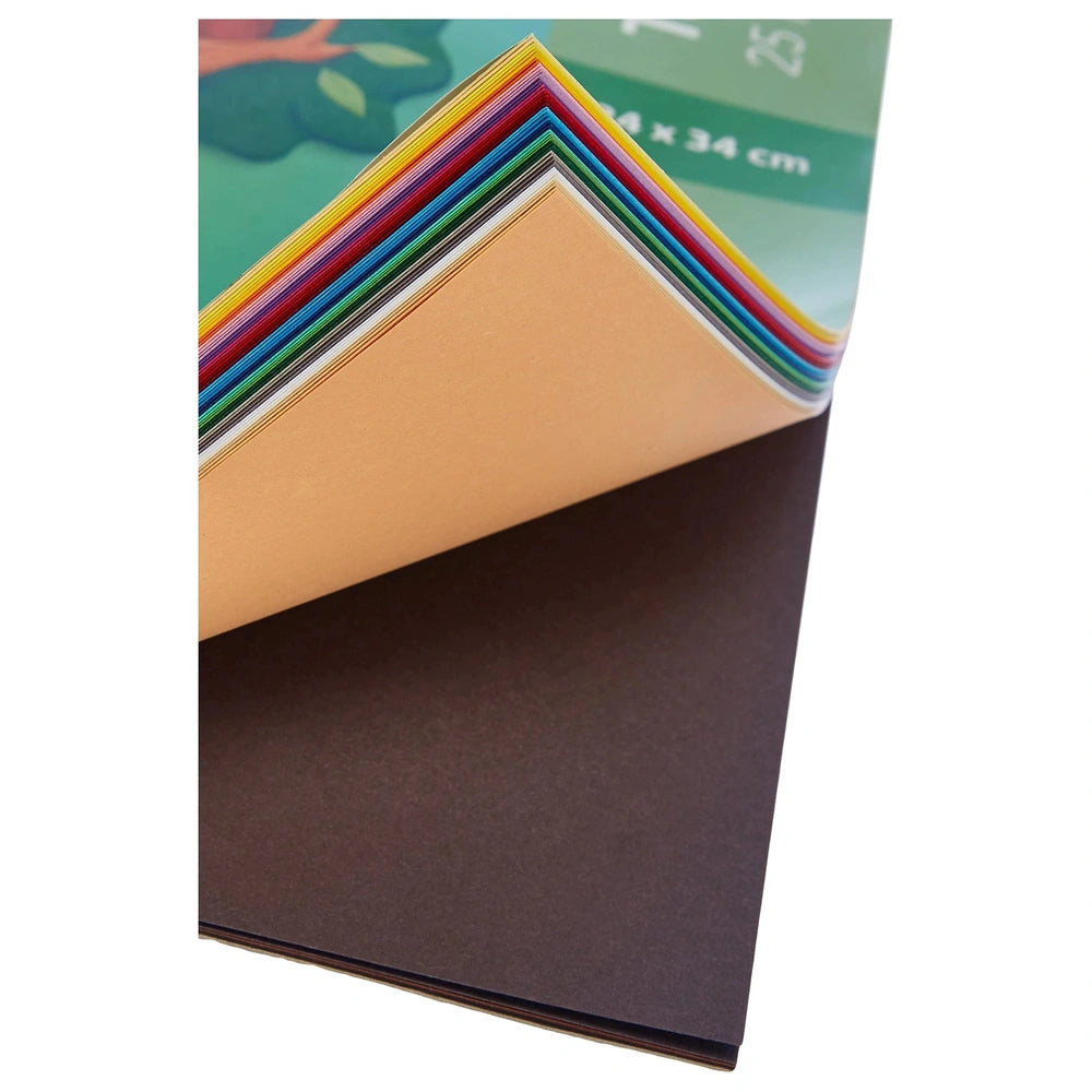 Folia Riesen Tonpapier Block A4 with 50 multi-coloured sheets in a matte cardboard package featuring vibrant glossy strips.