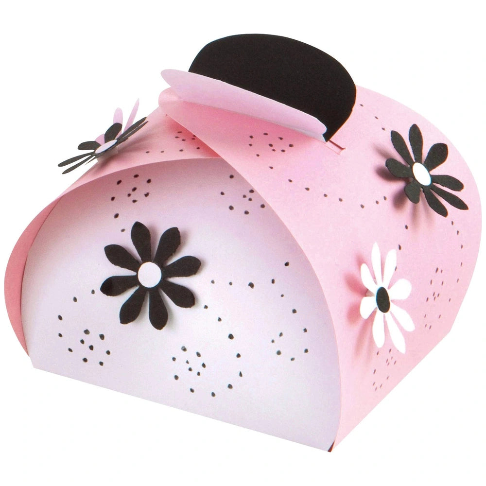 Folia Tonpapier Block A4 in a flower-shaped box with pink background, black petals, and white center, showcasing 20 multi-col