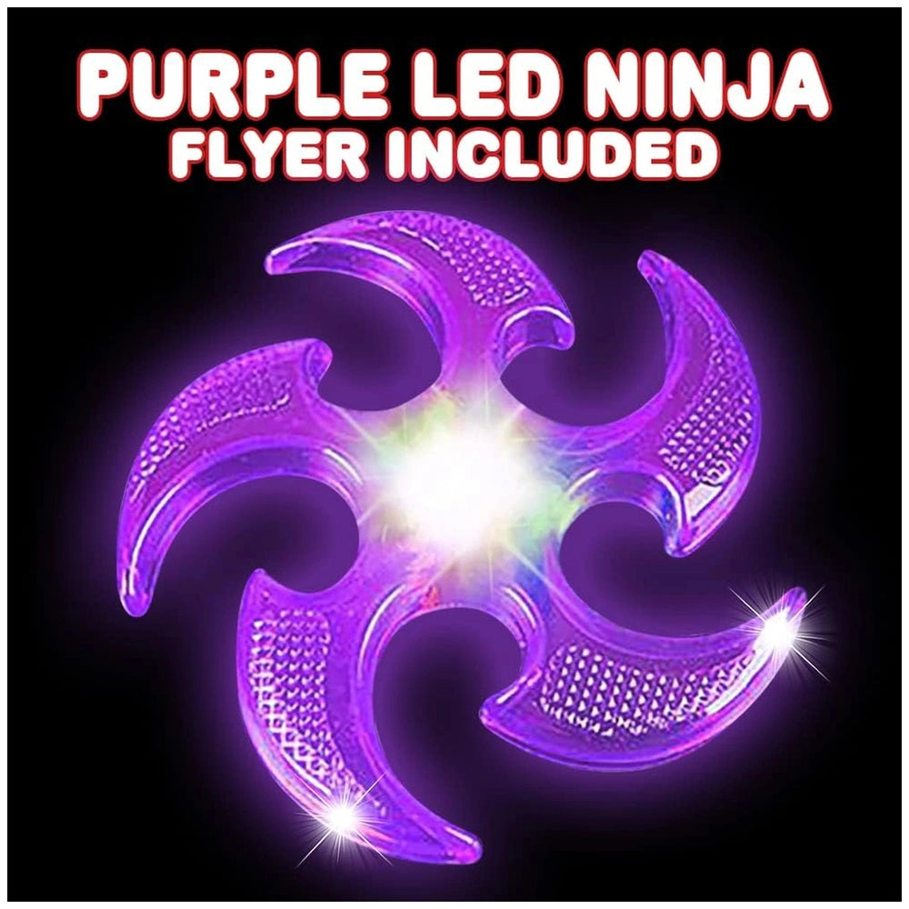 Globo Frisby Ninja lights, glossy purple plastic, featuring "PURPLE LED NINJA FLYER INCLUDED" text prominently displayed.