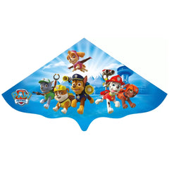 Gunther Flugspiele single-line kite featuring six Paw Patrol characters in vibrant colors, packaged in cardboard and plastic.